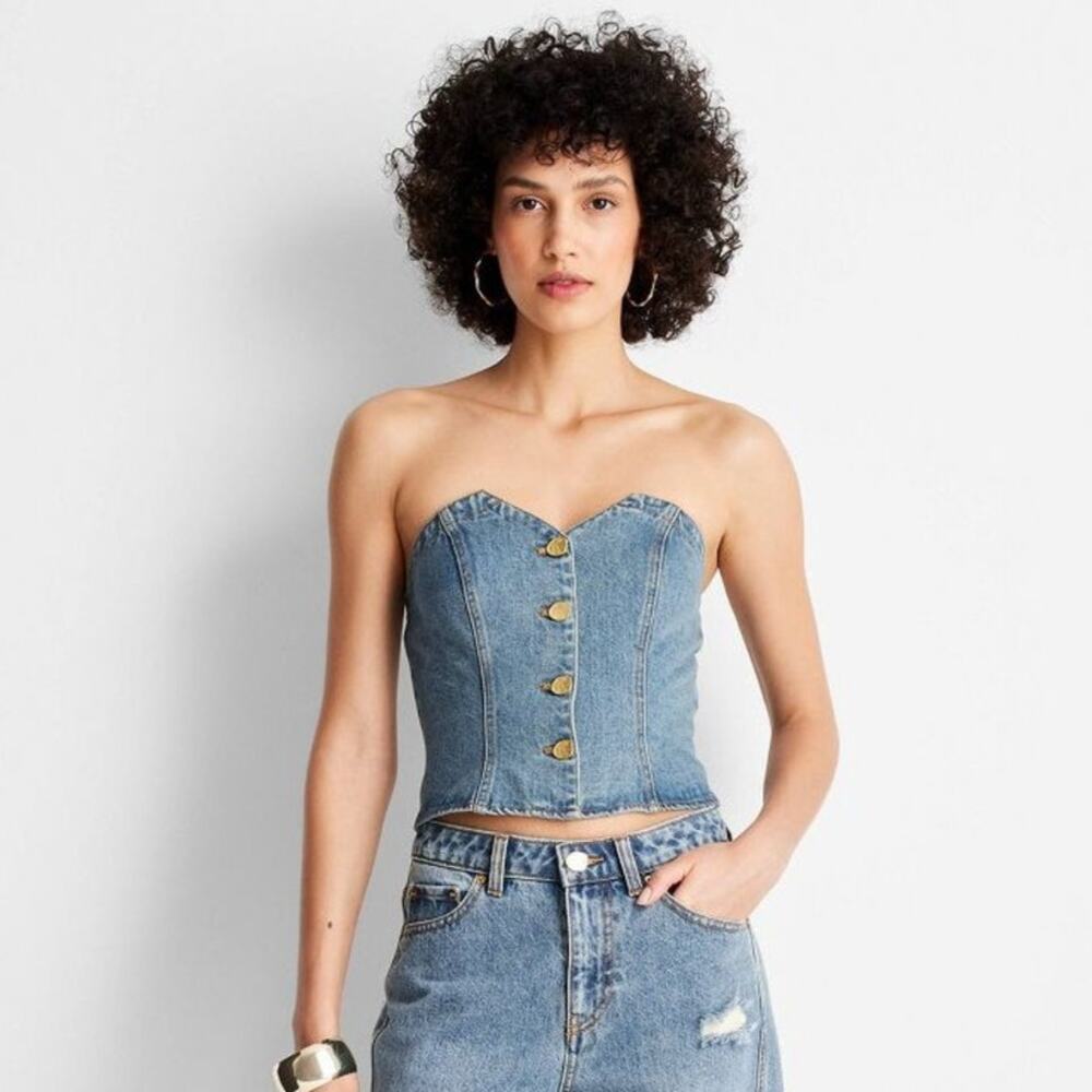 NWT Future Collective with Jenee Naylor Button-Front Denim Corset
